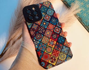 Artistic Vintage Phone Case, Mosaic Art Case | iPhone 15, iPhone 14, iPhone 13, iPhone 12, Pro Max Mini Plus, Sun Moon Aesthetic Phone Case
