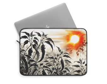 Zentuin Dageraad | Sumi-e inkt kunst laptophoes | Elegante apparaatbescherming | 13-inch polyester etui met ritssluiting