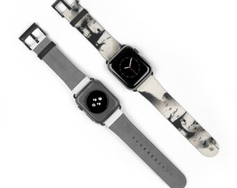 Ink Splash Elegance | Asian Ink Painting-Inspired Faux Leather Watch Strap | Compatible with Apple Watch Series | Artful Accessory