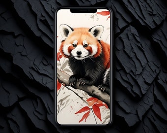 Red Panda Reverie | Asian-inspired Digital Art | Instant Download | 1 PNG Phone Wallpaper