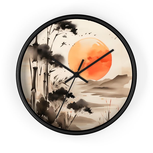 Tranquil Sunburst Ink Painting Wall Clock | Personalized Elegance for Any Room | 10-Inch Round