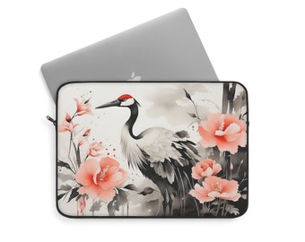 Tranquil Crane Garden | 13" Asian-Inspired Laptop Sleeve | Elegant & Protective Design | Polyester Zip-up Laptop Case