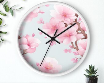 Cherry Blossom Sakura Flower | Japanese Ink Painting Wall Clock | Customizable Frame & Hand Colors