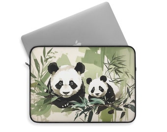 Tranquil Panda Oasis Laptop Sleeve | Asian Watercolor Style | Elegant Device Protection | 15" Polyester Laptop Case