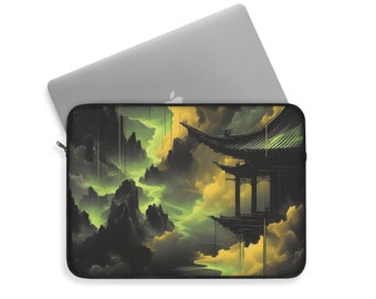 Mystical Pagoda Landscape | 15" Asian-Inspired Laptop Sleeve | Secure & Artistic Protection | Polyester Zip-up Laptop Case