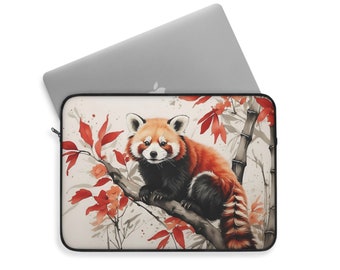 Red Panda Perch | 15" Asian-Inspired Laptop Sleeve | Artful & Durable Protection | Polyester Zip-up Laptop Case