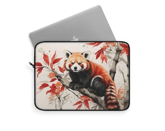 Red Panda Sanctuary | 12" Asian-Inspired Laptop Sleeve | Protective & Picturesque Cover | Polyester Zip-up Case