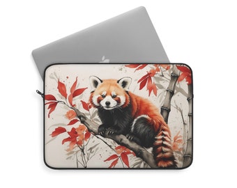 Bamboo Grove Red Panda | 13" Asian-Inspired Laptop Sleeve | Protective Artistic Case | Polyester Zip-up Laptop Sleeve