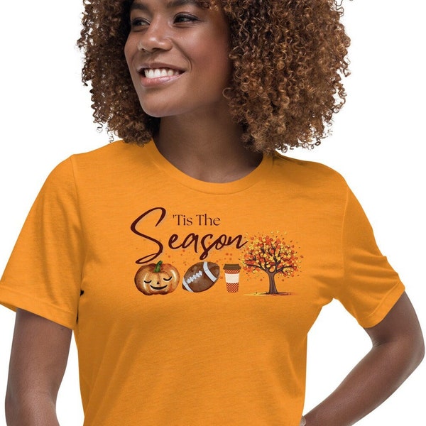 Tis the Season Fall TShirt, Orange, Leaves, Coffee, Pumpkins, Football, Autumn Gifts, Fall Gift, Womens Fall Shirt