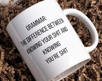 Funny Grammar Gifts, Grammar Police, Punctuation Mug, Bibliophile, English Teacher Gift, English Language Mug
