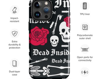 Dead Inside Phone Case, Skeleton Phone Case, Black Phone Case With Skeleton, Black Dead Inside Phone Case