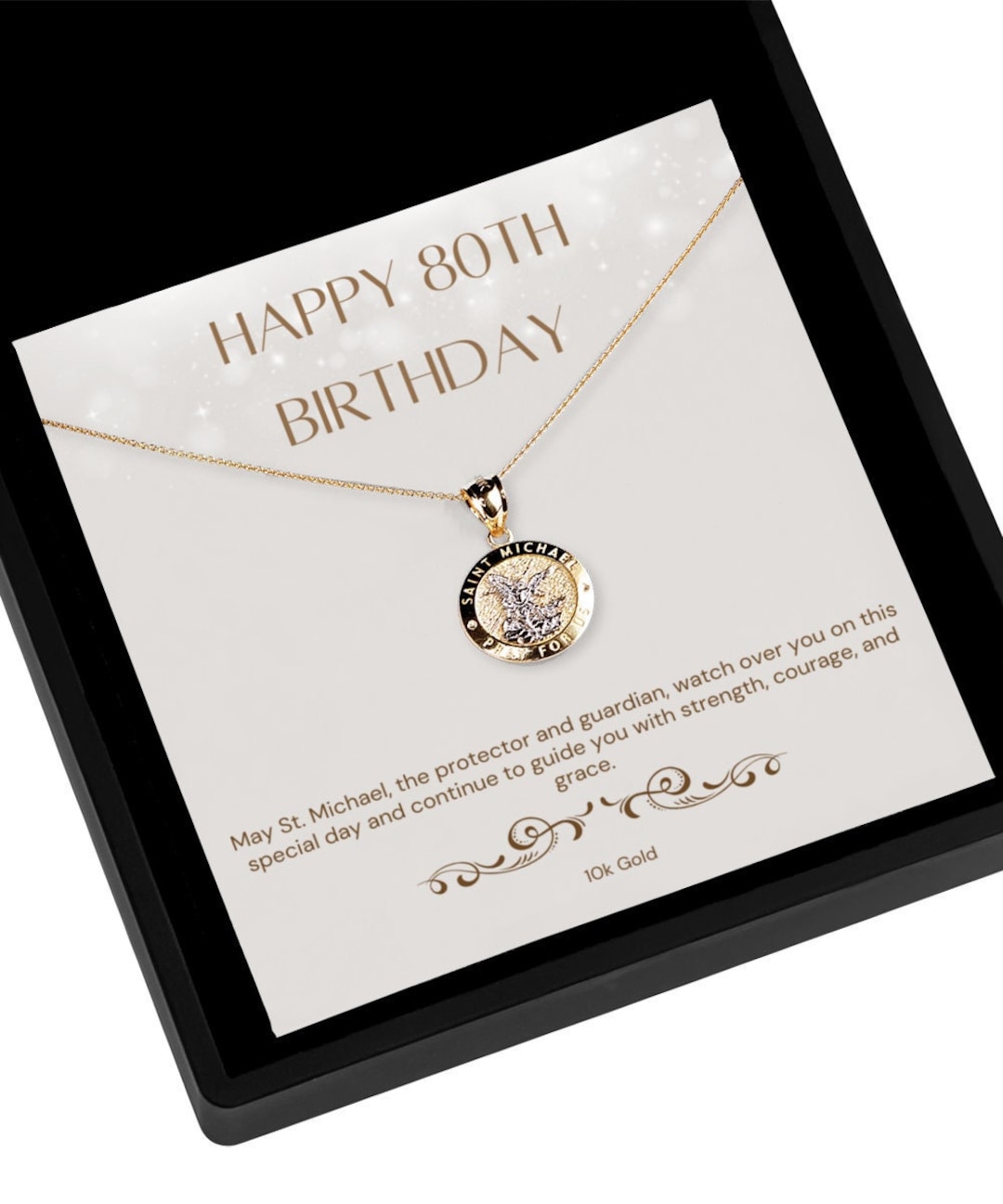 80th Birthday Gift for Women, 10k Gold and Rhodium St. Michael Pendant — free download