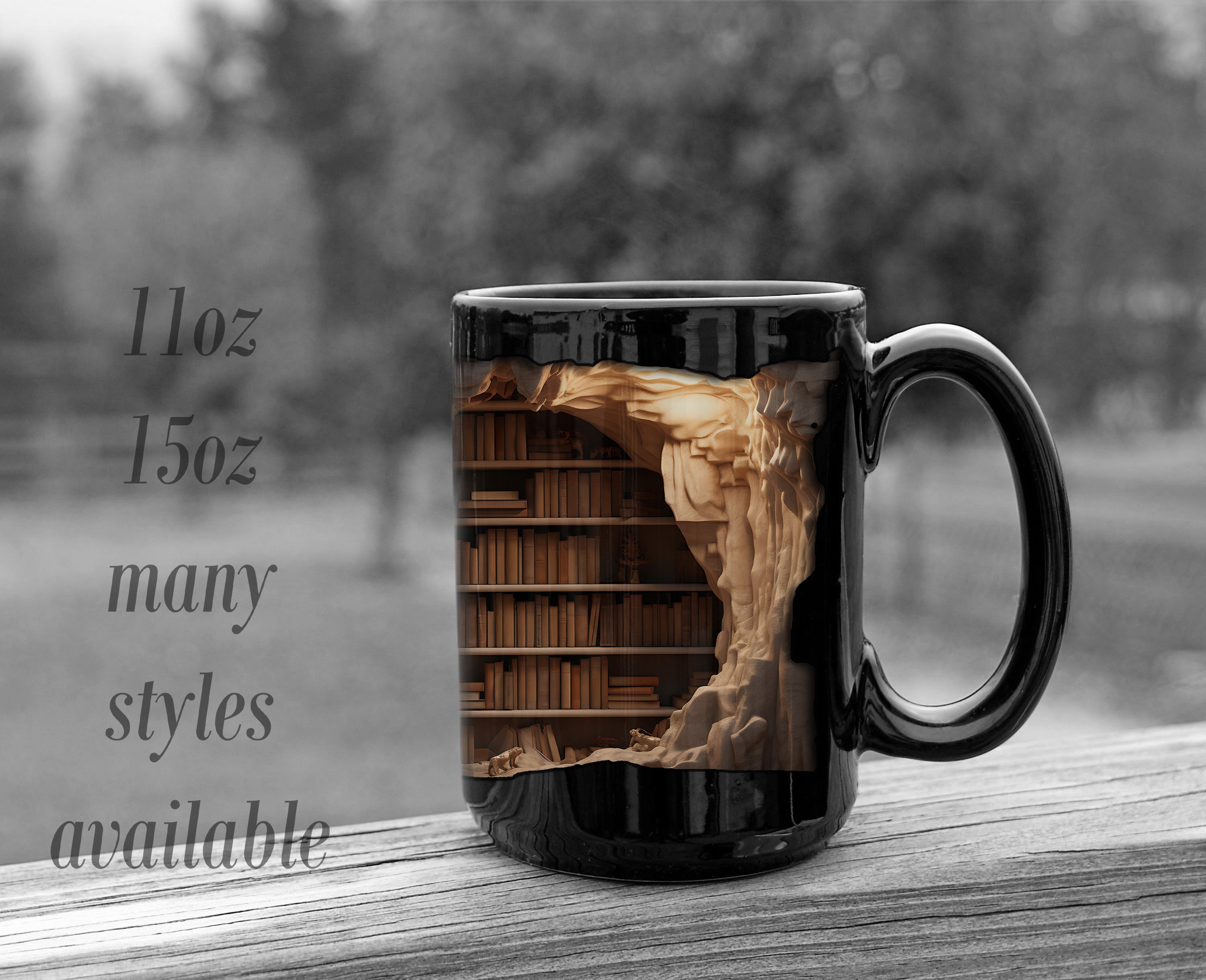 Unique 3D Bookshelf Mug, Bookworm Gifts, Cracked Wall Bookshelf Mug, 3D ...