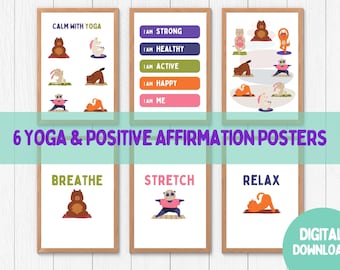 Yoga Poster Prints for Kids | Playroom Wall Art |  Nursery Positive Affirmations | Calm Corner Posters | Downloadable Prints | Montessori