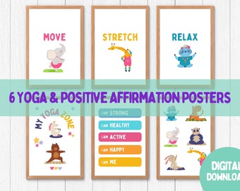 Yoga Poster Prints for Kids | Animal Yoga | Playroom Wall Art |  Nursery Positive Affirmations | Calm Corner Posters | Montessori