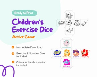 Children's Ocean Exercise Dice Game | Movement for Children | Brain Break Exercises | Fitness Game | Party Games | Children's Party Bag