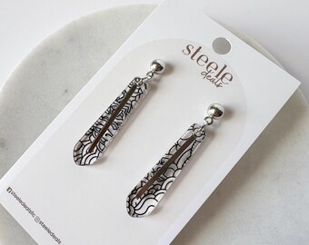 Black Lace Acrylic Tie Earrings, Hypoallergenic Ball Post