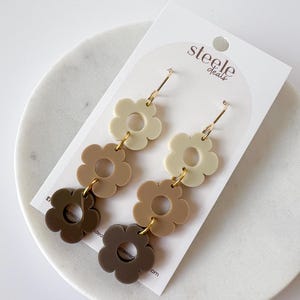 Neutral Ombre Acrylic Flower Dangle Earrings, Handmade Earrings, Acrylic Jewelry, Floral Earrings, Gift for Her, Boho Earrings