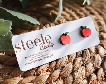 Handmade Wood Apple Stud Earrings | Teacher Gift, Stainless Steel