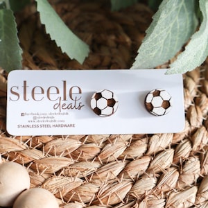 Wood Soccer Ball Stud Earrings | Handmade Earrings | Hand Painted Jewelry | Sports Gift | Soccer Accessories | Unique Gift