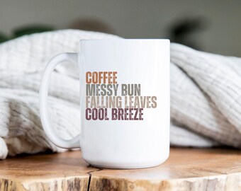 Koffiemok, herfstmok, herfstmok, rommelig broodje, vallende bladeren, koele bries, mok hete kokos, theemok, theekop, mok van 15 oz, herfstsfeer, leuk cadeau