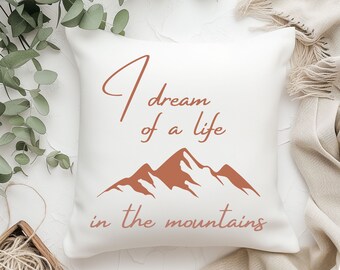 Bergenkussen, bergendecor, neutrale kleuren, droomleven, Rocky Mountains, Blue Ridge Mountains, Smokey Mountains, neutraal decor, cadeau