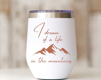 Mountains-beker, Mountains-beker, roestvrijstalen beker, Rocky Mountains, Blue Ridge Mountains. Smokey Mountains, neutrale kleuren, droomleven