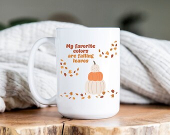 Mok herfstkleuren, Koffiekop herfstkleuren, Vallende bladeren, Pompoenen, Koffiekop Pompoenen, Herfstkoffiemok, Herfstkleuren, Herfst Theemok, Herfstkleuren