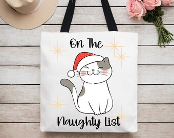Op de ondeugende lijst-draagtas, draagtas, kersttas, kersttas, kersttas, vakantietas, vakantietas, cadeau voor kattenliefhebber, cadeau voor vriend