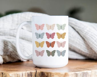 Vlindersmok, koffiemok, mok van 15 oz, schattige kop, mok hete kokos, theemok, cadeau voor dochter, kleurrijke mok, vlinder, gerechten, cadeau voor vriend