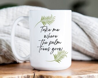 Mok palmbomen, beker palmbomen, tropische mok, tropische beker, schattige theekop, mok hete kokos, verjaardagscadeau, kerstcadeau, cadeau voor vriend