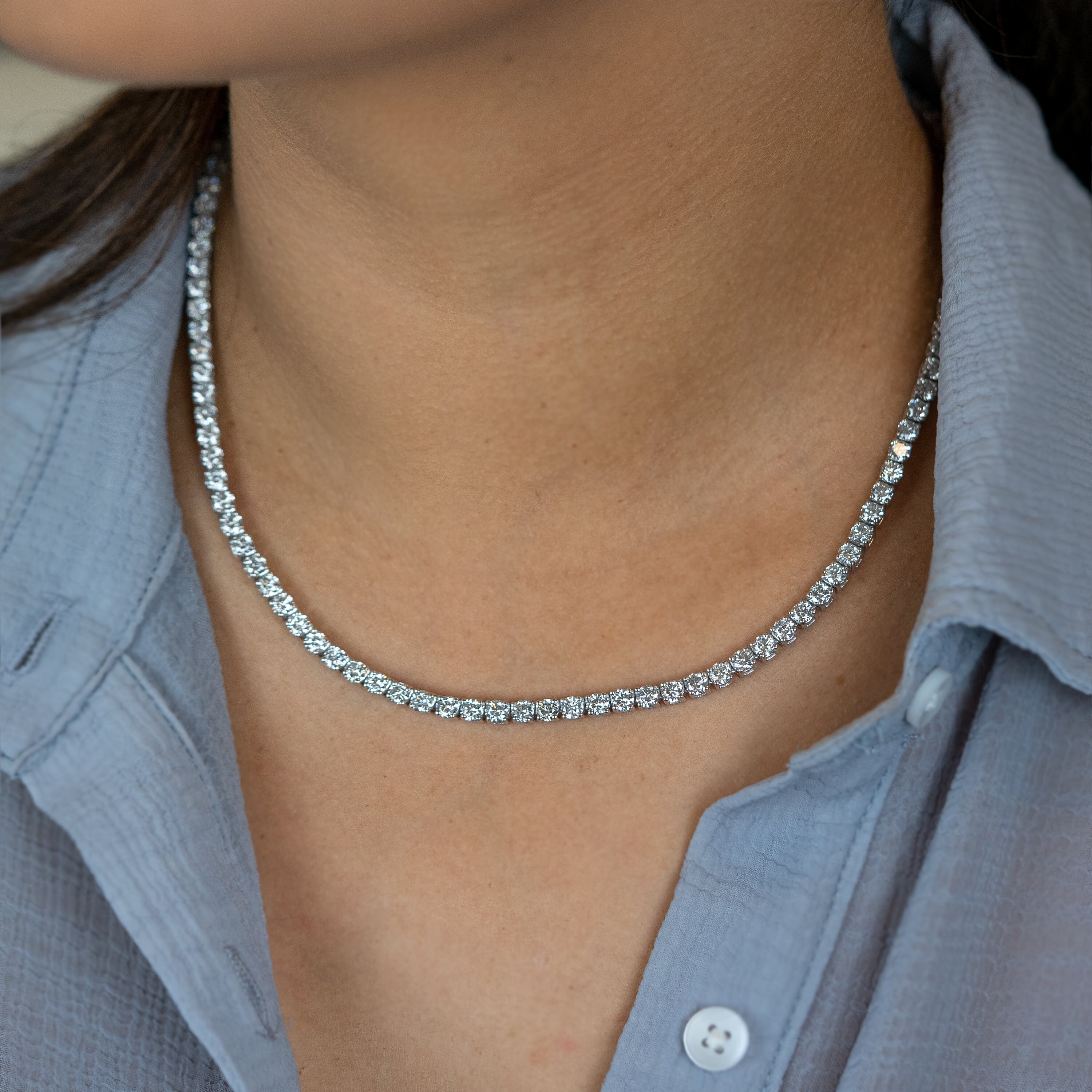 3 Prong Diamond Tennis Necklace - Zoe Lev Jewelry