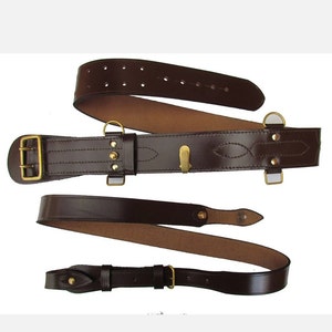 Brown Leather Sam Browne Belt with Brass Fittings & Shoulder Strap
