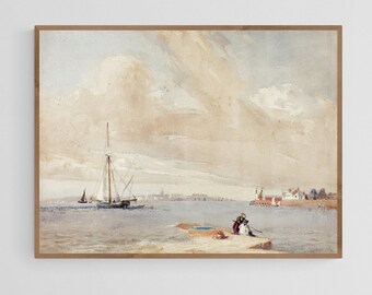 Seascape Painting | Vintage Seascape Print | Watercolour Printable digital download