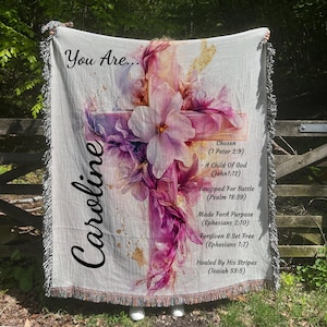 Personalized Christian Blanket: Bible Verse Floral Cross, Religious Gift