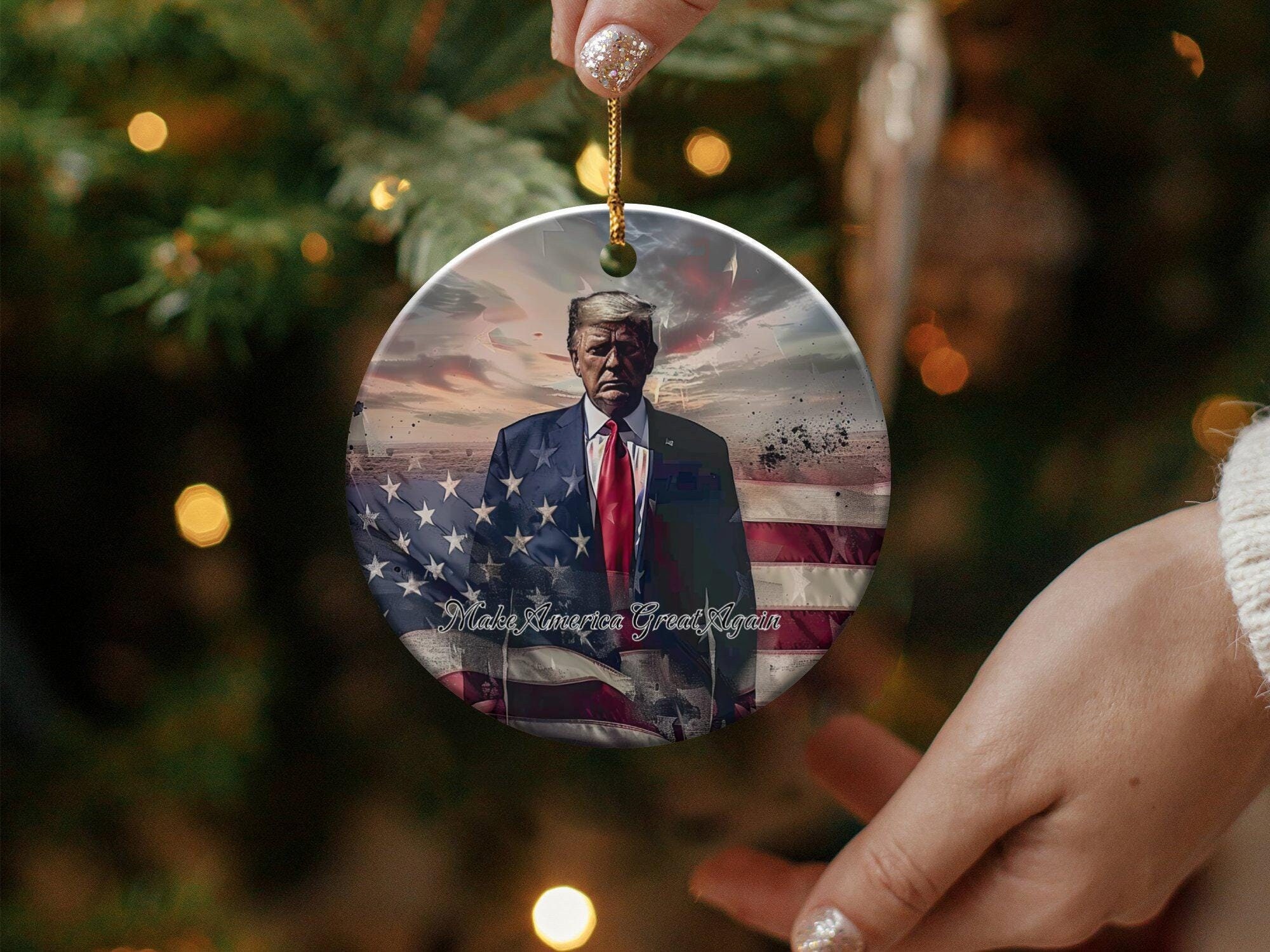 Patriotic American Flag Ornament, President Themed Decorations, Unique Political Ornaments, Great Gift Idea