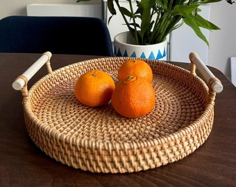 Oriental Round Rattan Tray With Handles - 3 Sizes