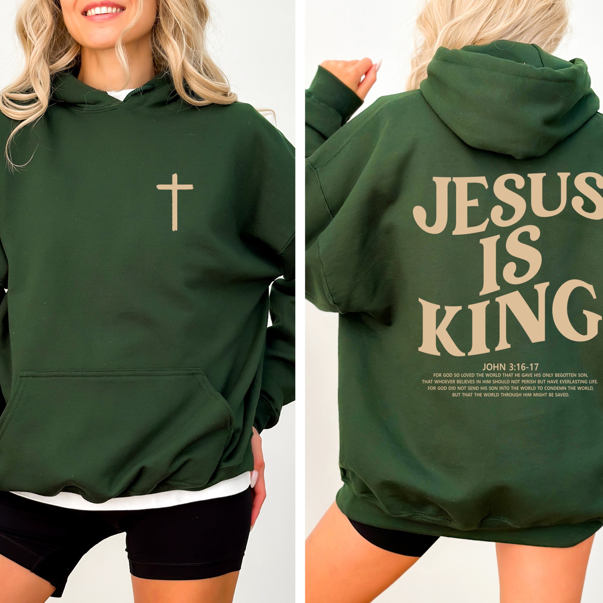 Jesus is King Hoodie, Christian Hoodie, Green Hoodie Jesus Hoodie