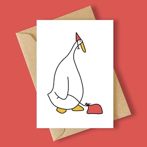Flat Balloon Duck Cute Happy Birthday Greeting Card Hand Drawn Whimsical Belated