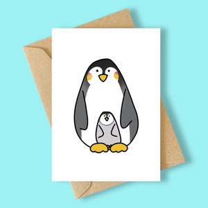 Parent Penguin Cute Greeting Card Father's Day Mother's Day Birthday Hand Drawn Whimsical