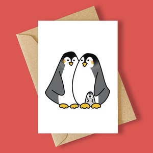 Penguin Family of Three Cute New Baby Greeting Card Hand Drawn Whimsical Sweet
