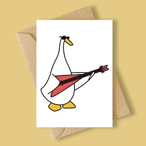 Bass Duck Greeting Card Guitar Rock and Roll Hand Drawn Whimsical