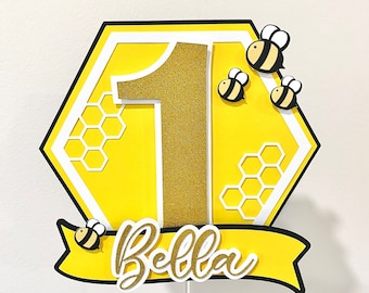 Happy Bee-Day Cake Topper, Fun to Bee One Theme Cake Topper, Personalized Birthday Cake Topper, First Bee Day Cake Topper, Buzzing Bee Party