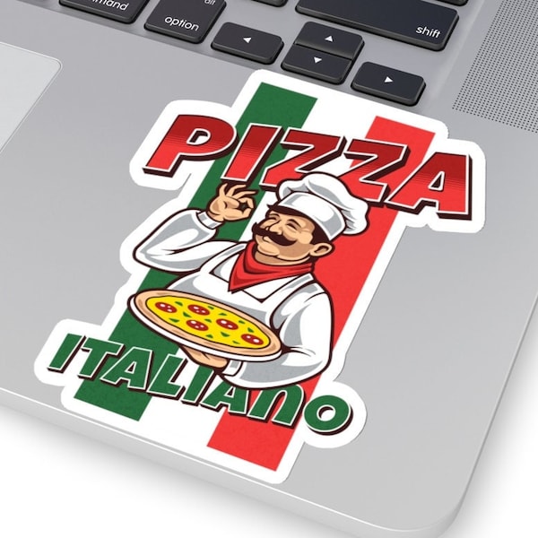 Italian Pride Pizza Vinyl Sticker: Colorful Chef with Italy Flag Background - Pizza Italiano