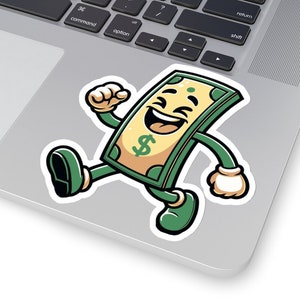 Motivated Animated Walking Money Cash Dollar Bill Cut Out Sticker Decal Financial Freedom Goals