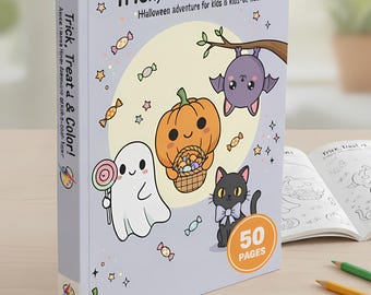 Halloween Coloring Book Printable | 50 Cute Pages | Instant Digital Download | Kids & Adults | Ghosts, Witches, Pumpkins (PDF Download)