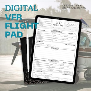 PDF digital VFR Flight Pad para pilotos | Planejamento de voo | Modelo de iPad voador | Fácil de usar | Piloto estudante | Treinamento de voo | Auxílio para voar