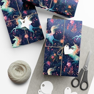 Whimsical Wildflower Unicorns Wrapping Paper
