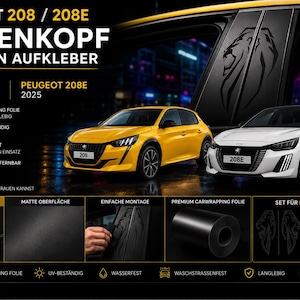 Peugeot 208 / e208 B-pillar stickers lion head | Premium car wrapping film || Fits 208 II (2019–2026) / Tuning set stickers car stickers