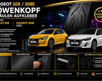 Peugeot 208 / e208 B-stijl stickers leeuwenkop | Premium autobeletteringsfolie || Geschikt voor 208 II (2019–2026) / Tuning set stickers autostickers